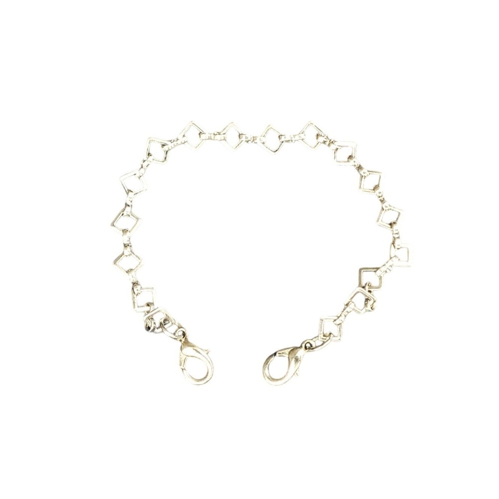 Silver Tone‎ Geometric Square Diamond Link Bracelet Dual Lobster Clasp 6.5 Inch